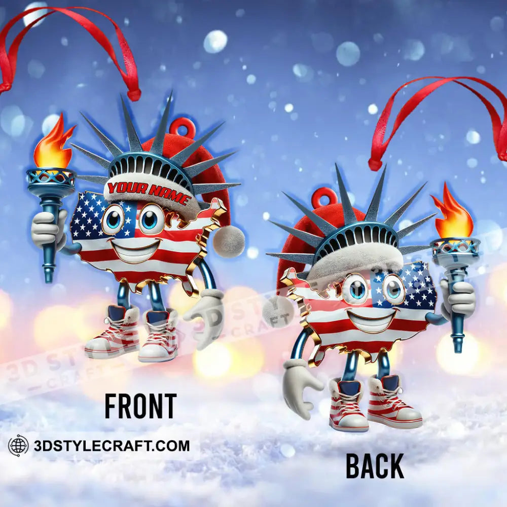 Custom Name American Christmas Ornament America Lover Gift