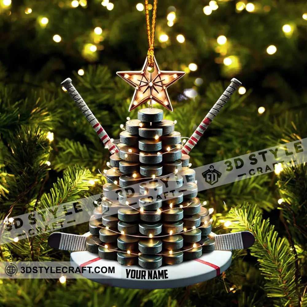 Hockey Tree Christmas Ornament Personalized