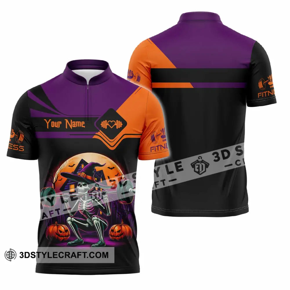 Unisex Shirt Custom Fitness Weightlifting Halloween Sport Shirt Zipper Polo Shirt / S T shirt