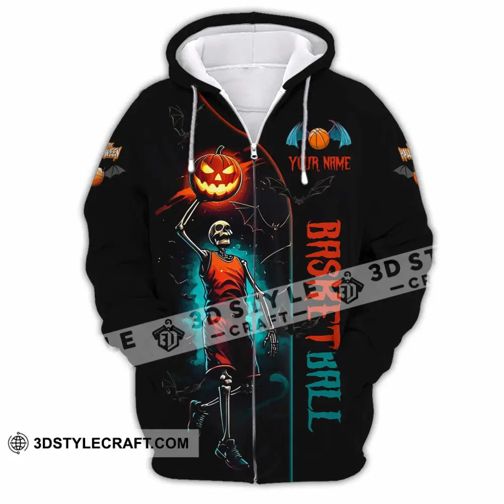 Unisex Shirt Custom Halloween Basketball Sport Shirt Zipper Hoodie / S T shirt