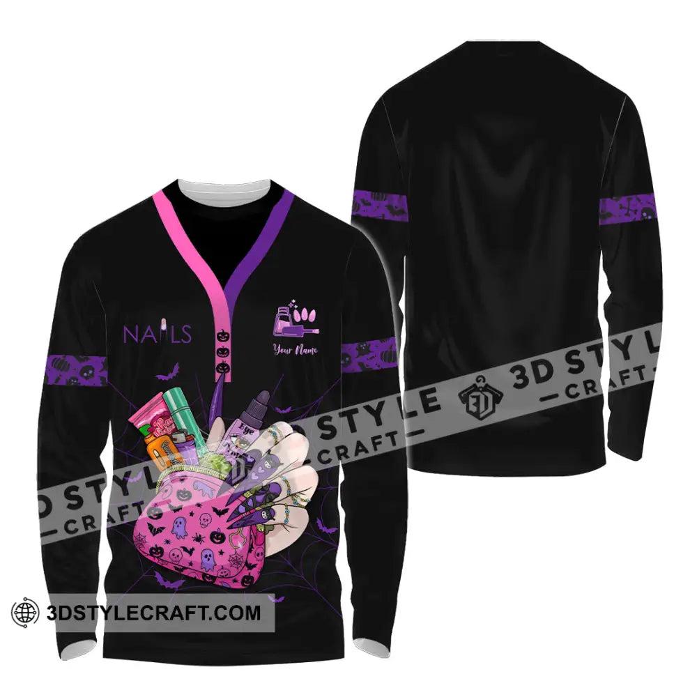 Unisex Shirt Custom Halloween Nails Artist Shirt Long Sleeve Shirt / S T shirt