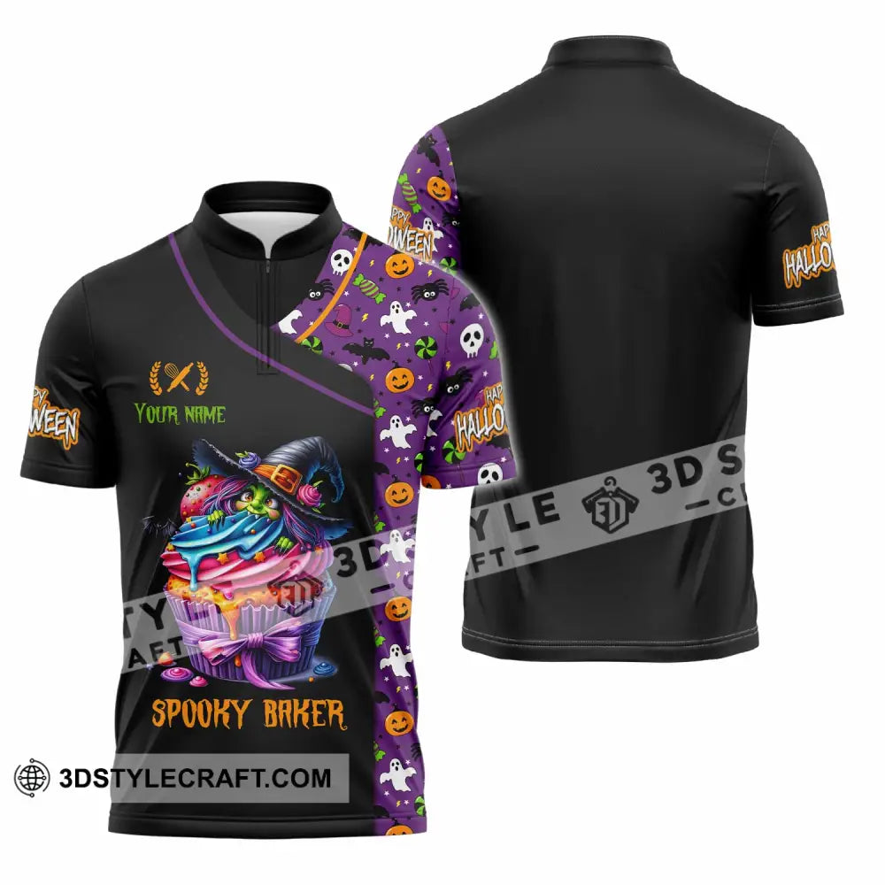 Unisex Shirt Custom Halloween Spooky Baker Shirt Zipper Polo Shirt / S T shirt