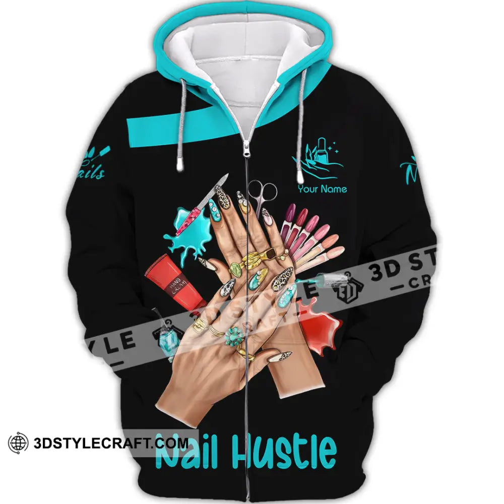 Unisex Shirt Custom Nails Hustle Shirt Zipper Hoodie / S T shirt