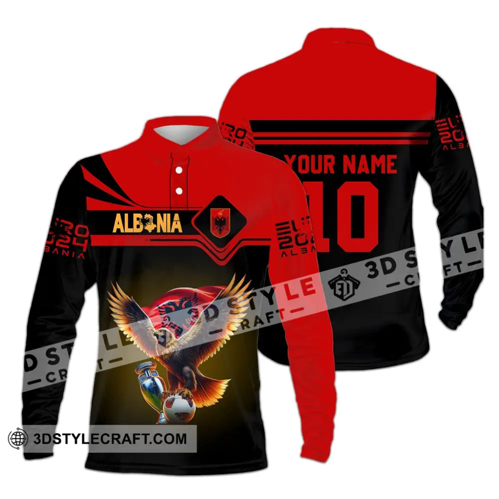 Unisex Shirt - Custom Name And Number Albania National Team Euro 2024 Red Long Sleeve Polo / S