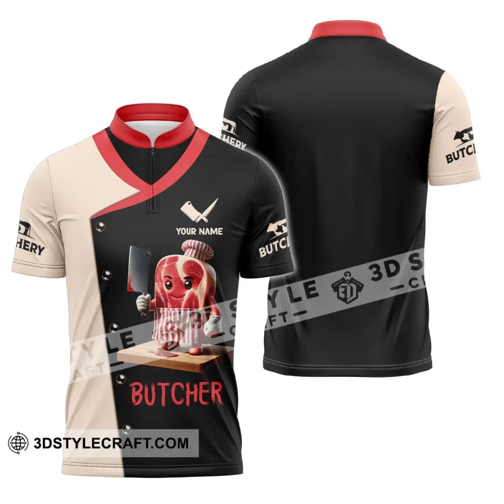 Unisex Shirt Custom Name Butcher Gift Zipper Polo / S T-Shirt