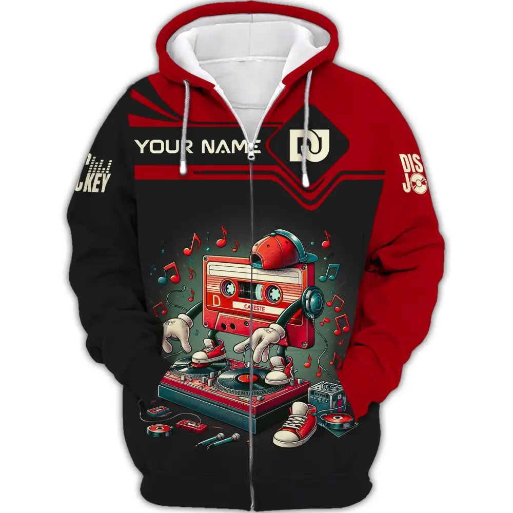 Unisex Shirt Custom Name Disc Jockey T-Shirt Dj Music Lover Gift Zipper Hoodie / S
