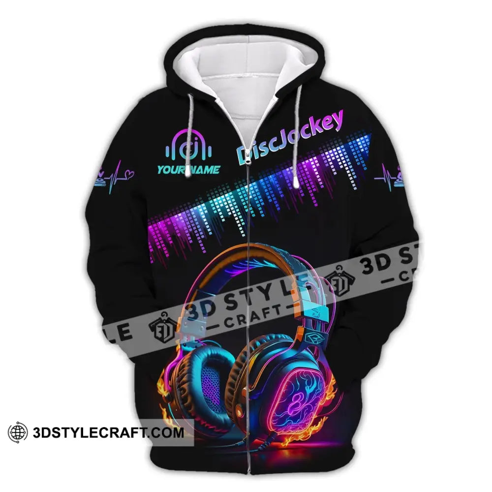 Unisex Shirt Custom Name Disc Jockey T-Shirt Music Lover Gift Dj Hoodie Zipper / S