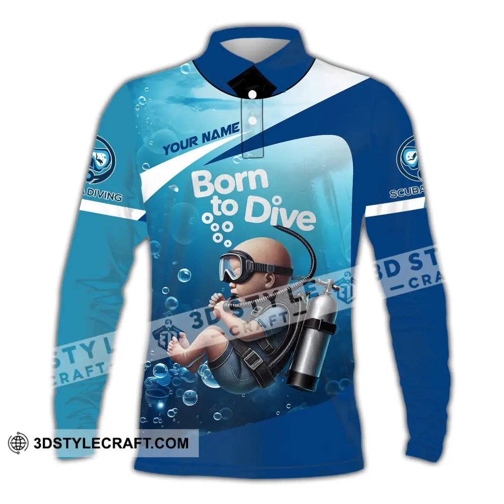 Unisex Shirt Custom Name Diving Love T-Shirt Long Sleeve Polo / S T-Shirt