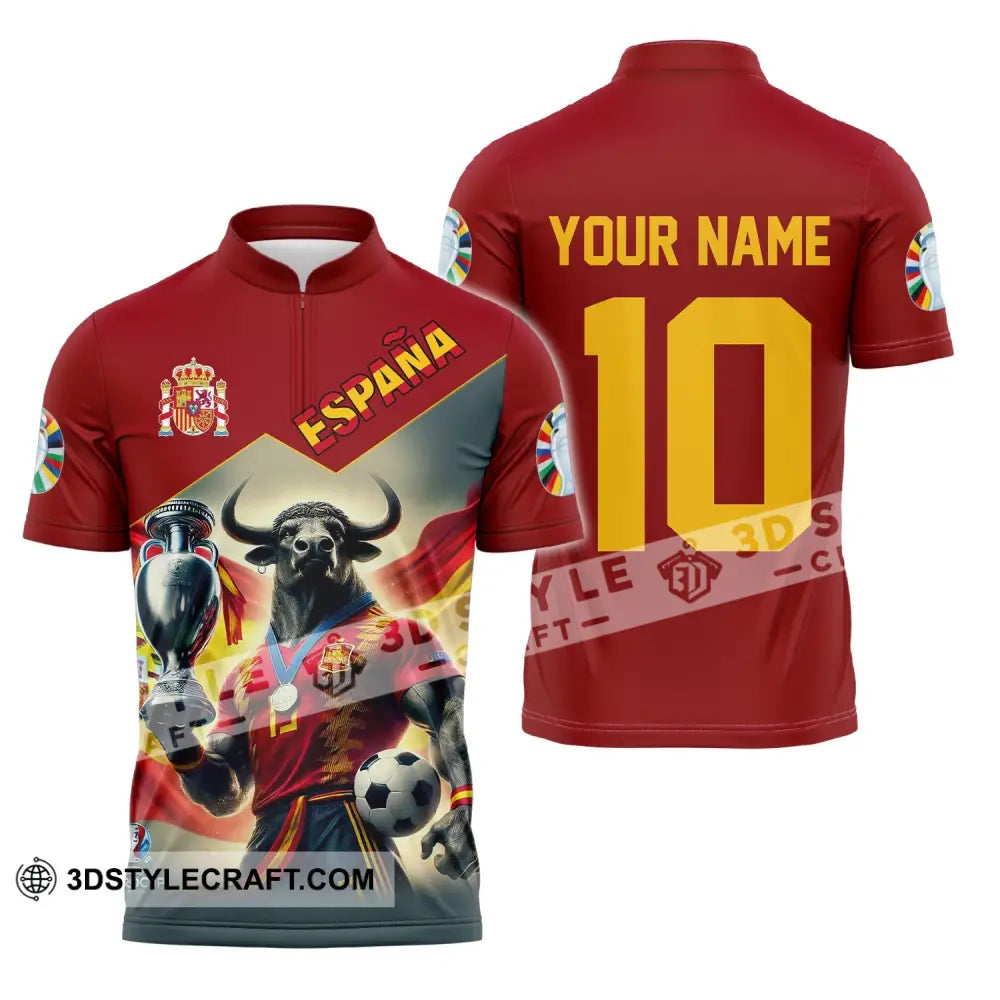 Unisex Shirt Custom Name Espana Football Polo Euro 2024 Hoodie Long Sleeve Zipper / S T-Shirt