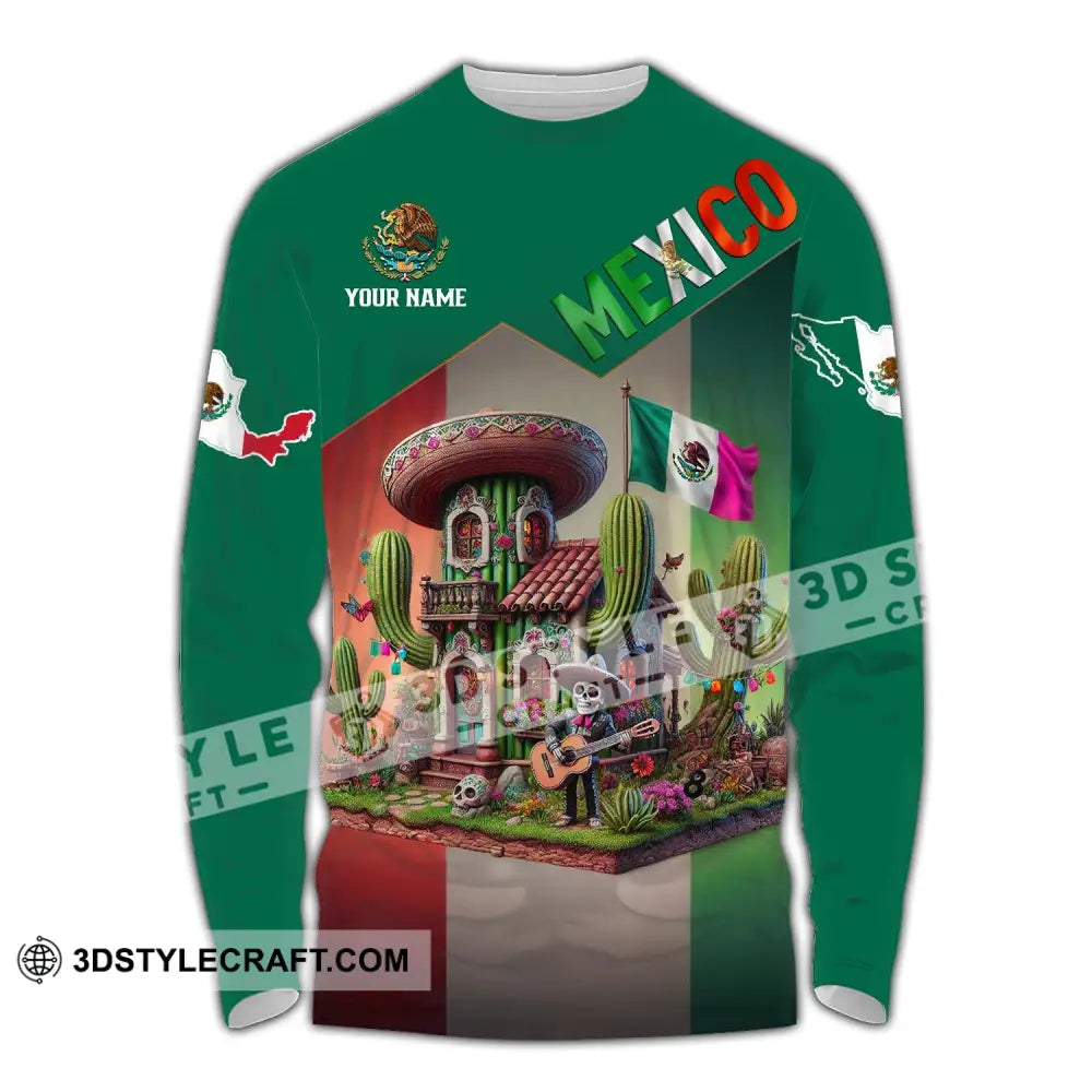 Unisex Shirt - Custom Name Mexico Long Sleeve / S T-Shirt