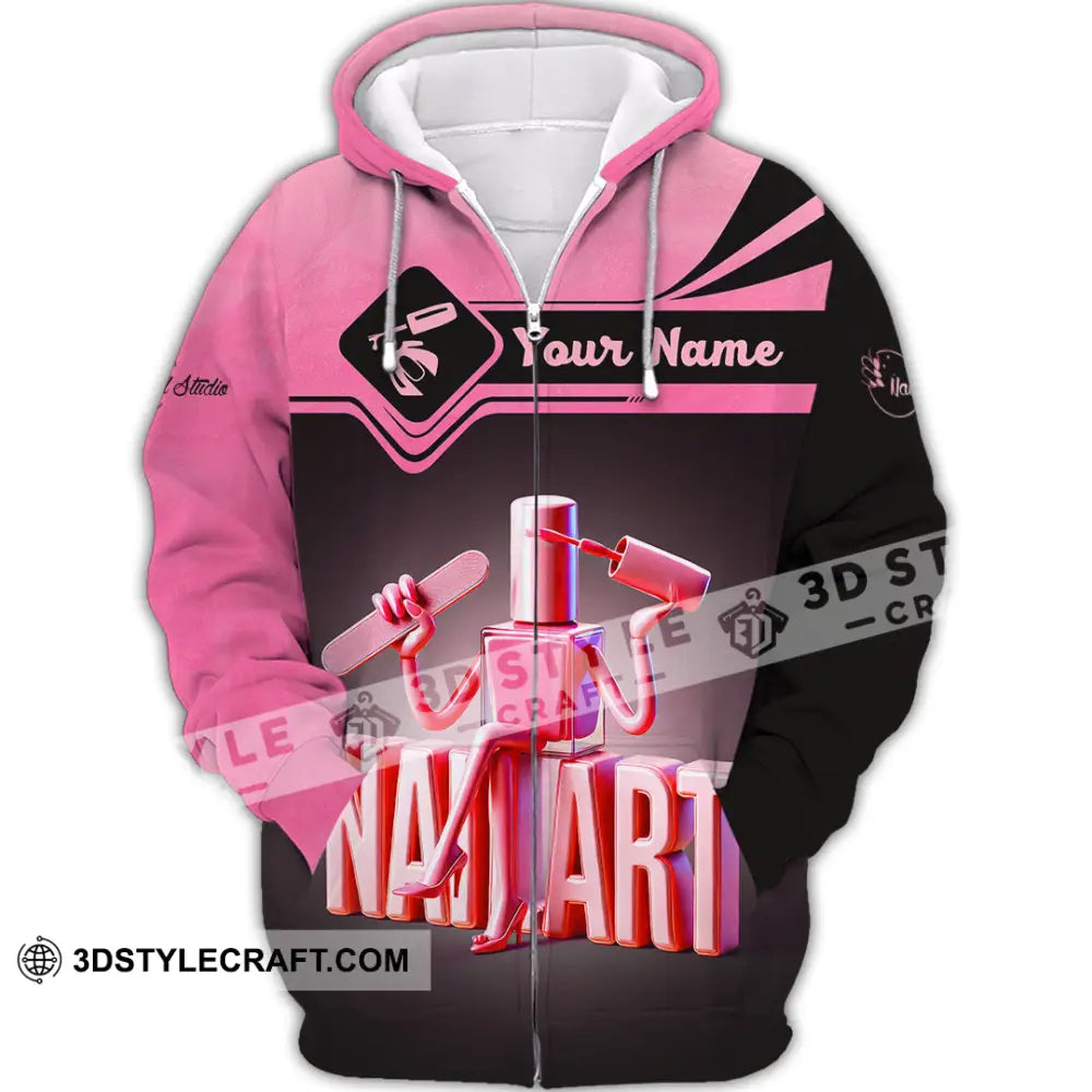 Unisex Shirt Custom Name Nail Art Long Sleeve Polo Zipper Hoodie / S T-Shirt