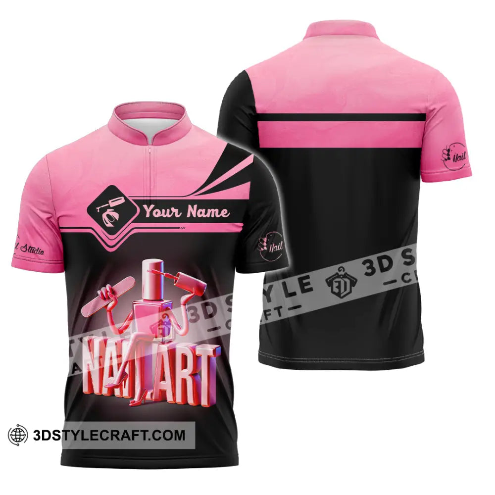 Unisex Shirt Custom Name Nail Art Long Sleeve Polo Zipper / S T-Shirt