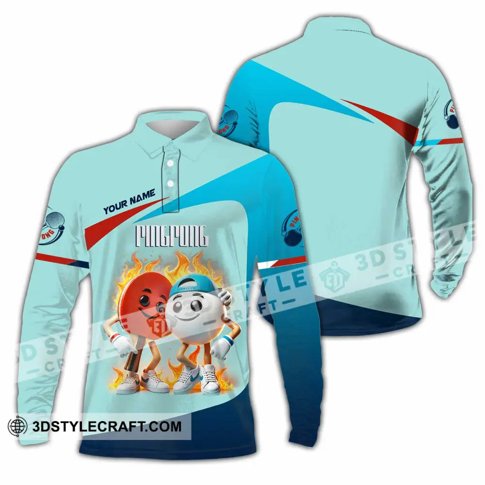 Unisex Shirt Custom Name Ping Pong Gift For Lover Long Sleeve Polo / S T-Shirt