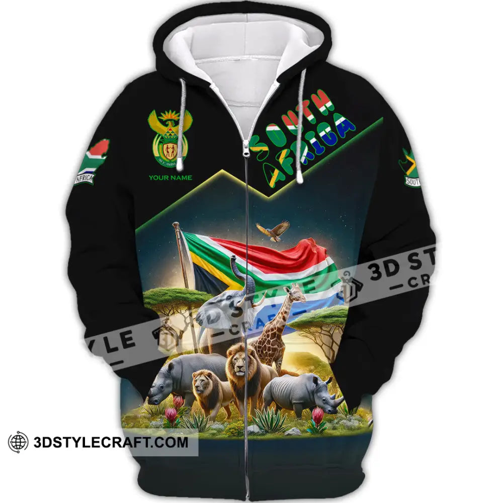 Unisex Shirt Custom Name South Africa Lover Gift Zipper Hoodie / S T-Shirt