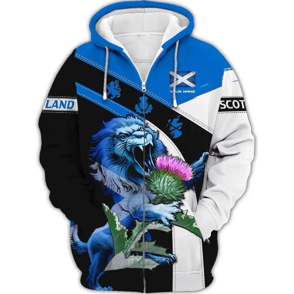Unisex Shirt Custom Scotland Lion T-Shirt Clothing Zipper Hoodie / S
