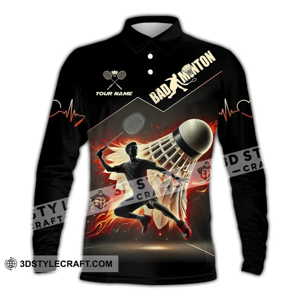 Unisex Shirt - Custom Text Badminton Long Sleeve Polo / S T-Shirt
