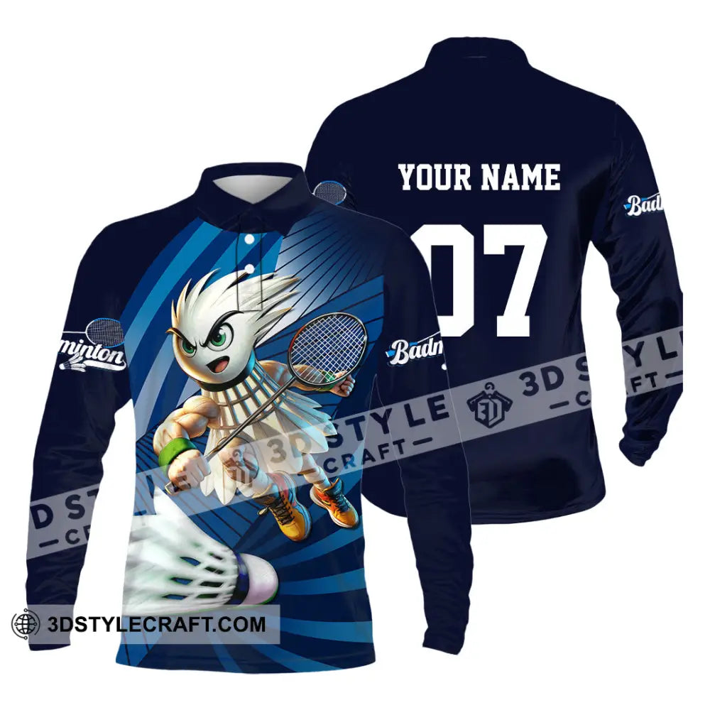 Unisex Shirt - Custom Text Shirt Badminton Shirt Long Sleeve Polo / S T-shirt
