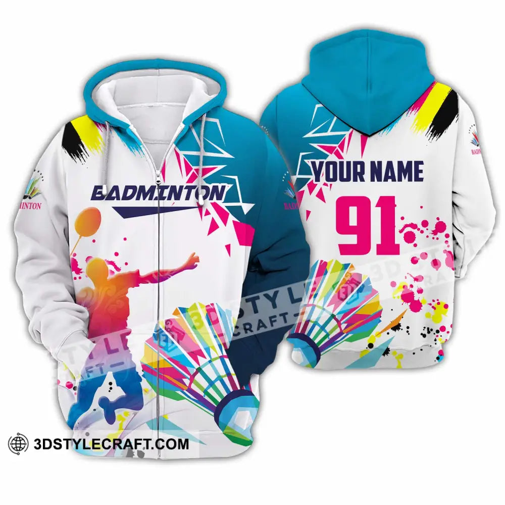 Unisex Shirt - Custom Text Shirt Badminton Zipper Hoodie / S T-shirt