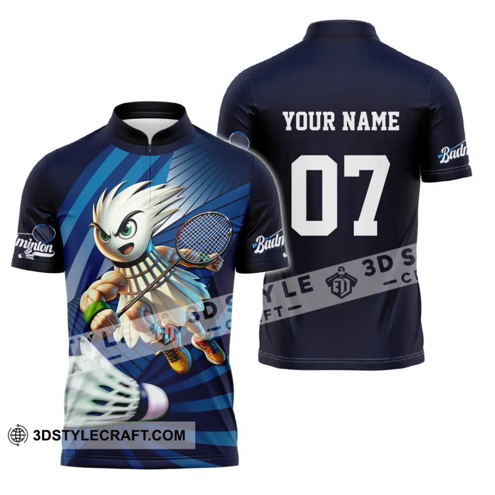 Unisex Shirt - Custom Text Shirt Badminton Shirt Zipper Polo Shirt / S T-shirt