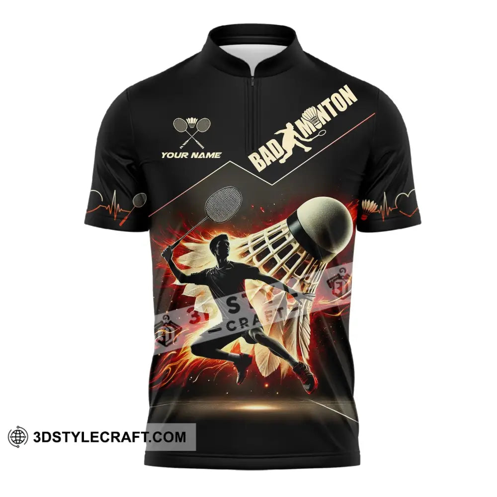 Unisex Shirt - Custom Text Badminton Zipper Polo / S T-Shirt