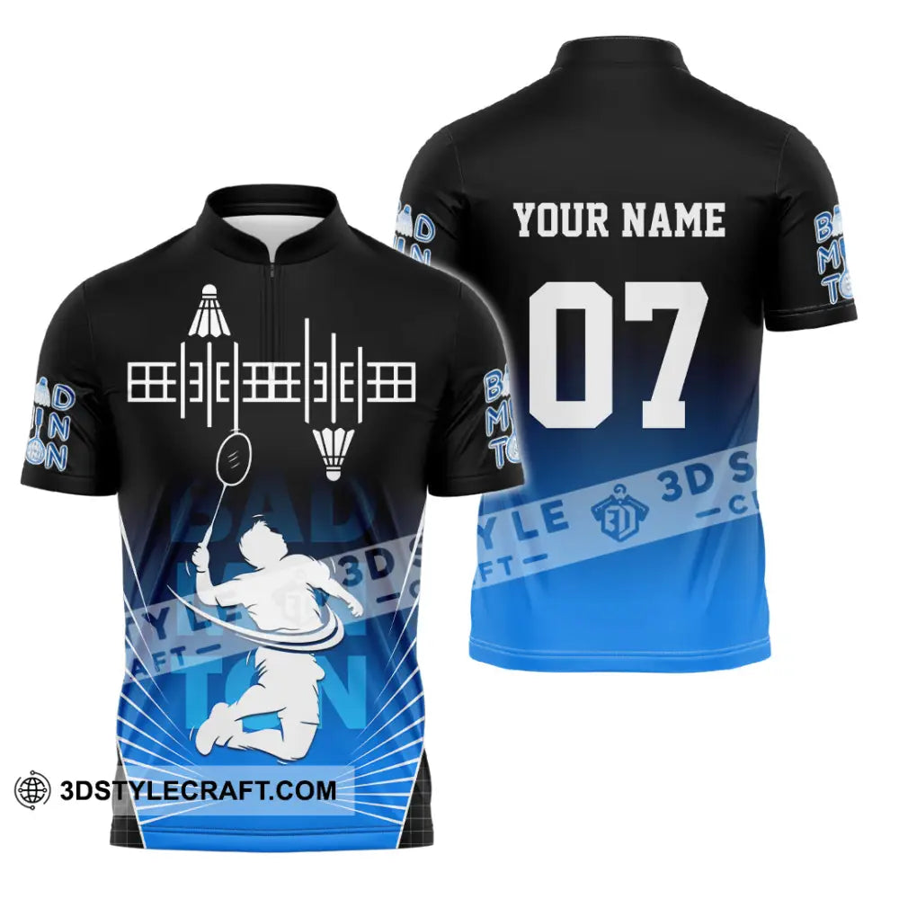 Unisex Shirt - Custom Text Shirt Badminton Shirt Zipper Polo Shirt / S T-shirt