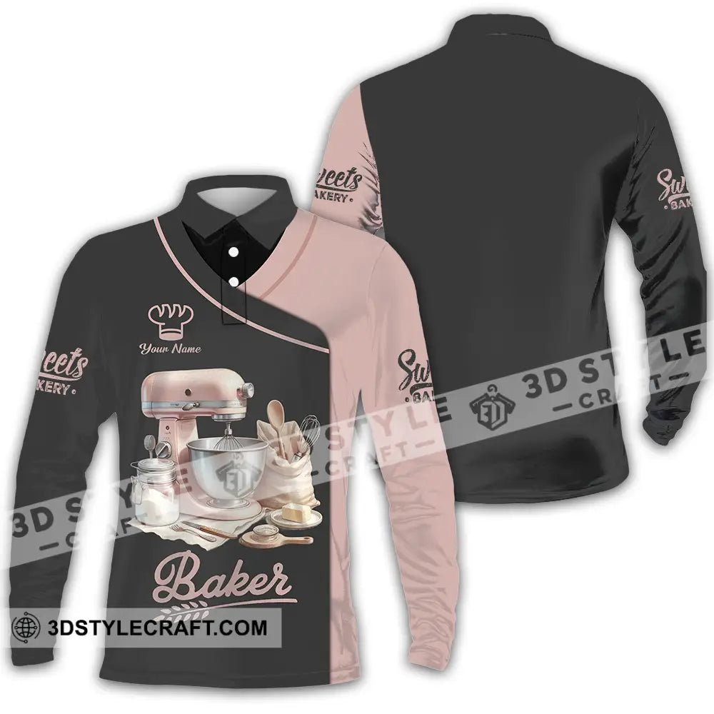 Unisex Shirt - Custom Text Shirt Baker Shirt Long Sleeve Polo / S T-shirt
