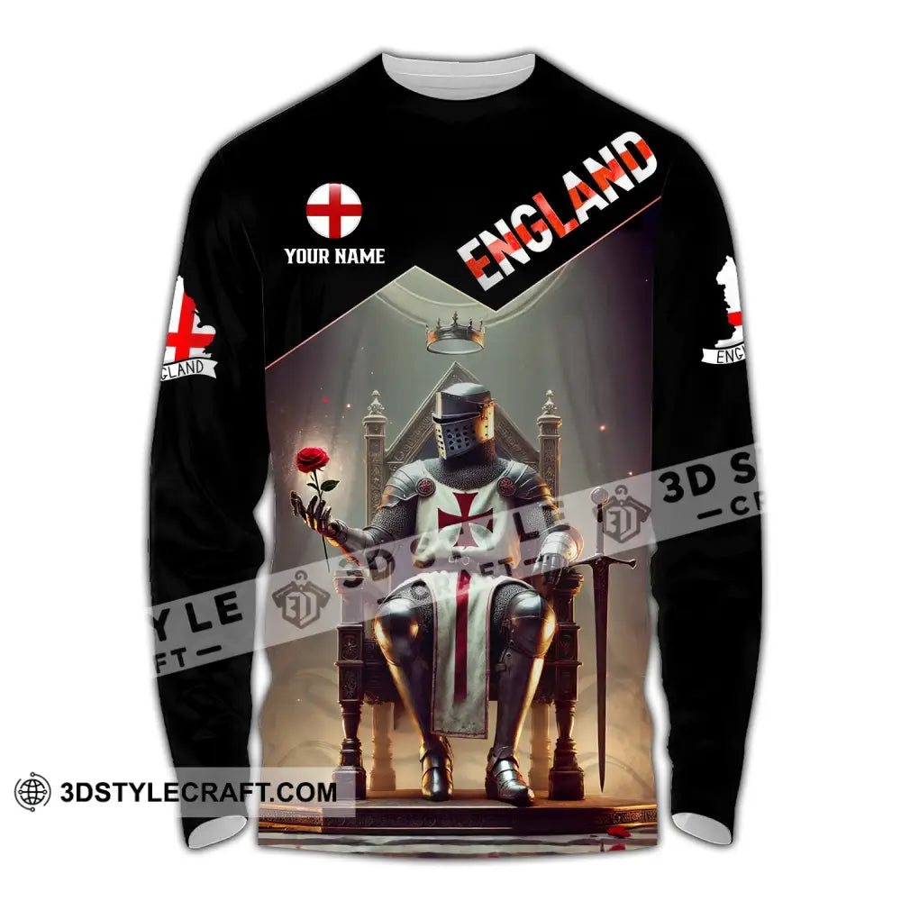 Unisex Shirt - Custom Text England Long Sleeve / S T-Shirt