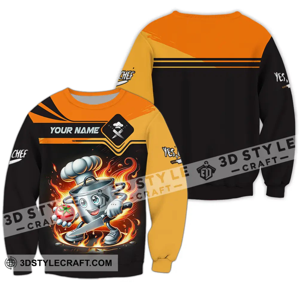 Unisex Shirt - Custom Text Fire Chef Long Sleeve / S T-Shirt