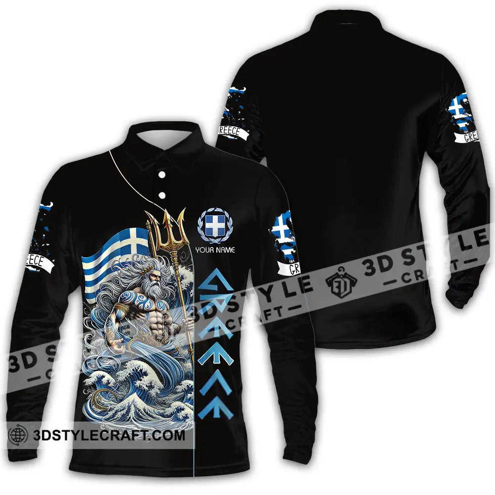 Unisex Shirt - Custom Text Greece Long Sleeve Polo / S T-Shirt