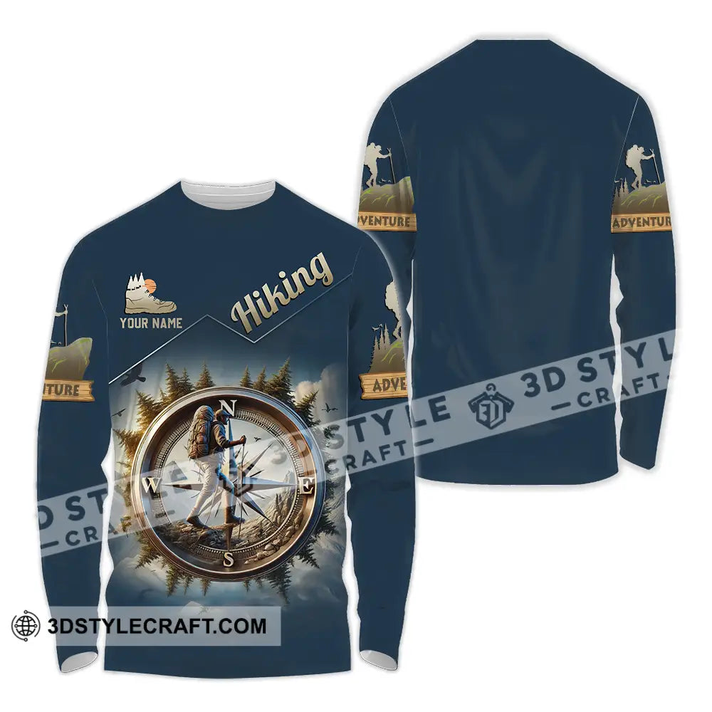 Unisex Shirt - Custom Text Hiking Compass Long Sleeve / S T-Shirt