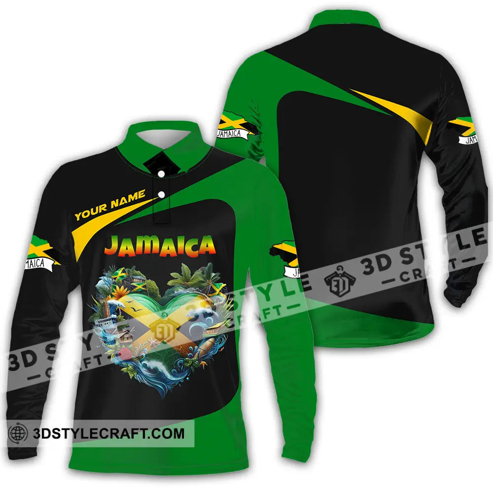 Unisex Shirt - Custom Text Jamaica Long Sleeve Polo / S T-Shirt