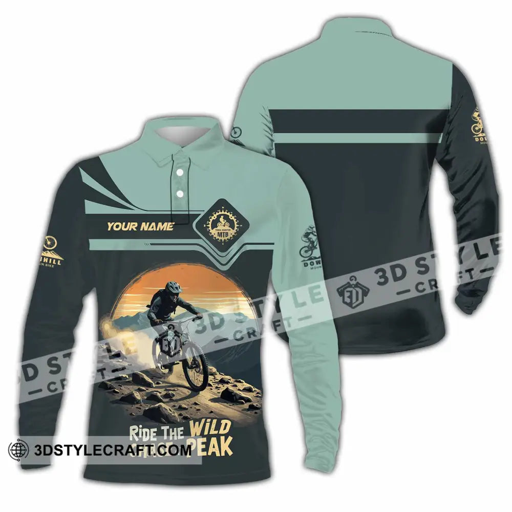 Unisex Shirt - Custom Text Shirt Mountain Bike Ride The Wind Long Sleeve Polo / S T-shirt