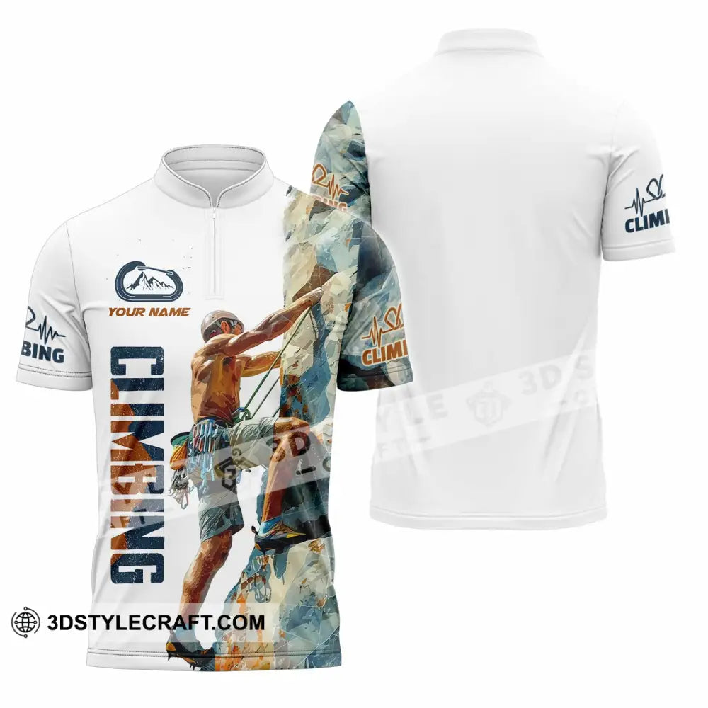 Unisex Shirt - Custom Text Shirt Rock Climbing Zipper Polo Shirt / S T-shirt