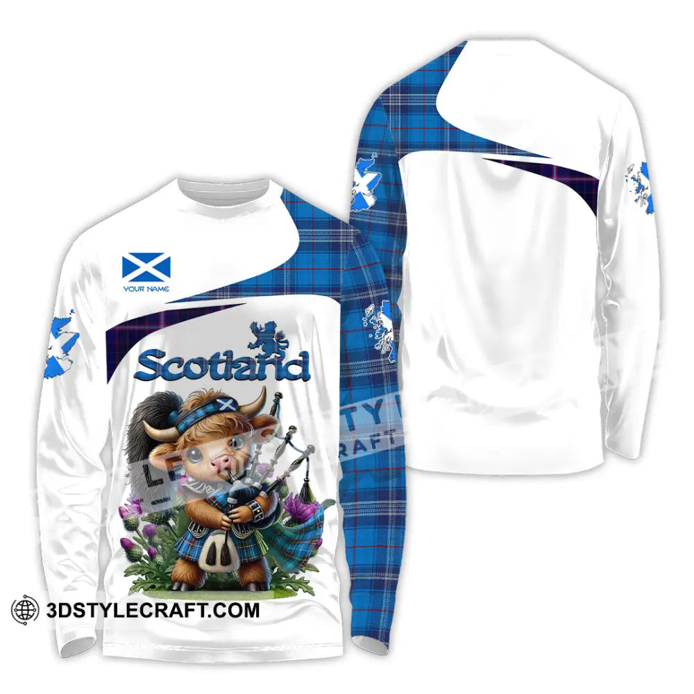 Unisex Shirt - Custom Text Shirt Scotland Highland Cow With Bagpipes Shirt Long Sleeve Shirt / S T-shirt