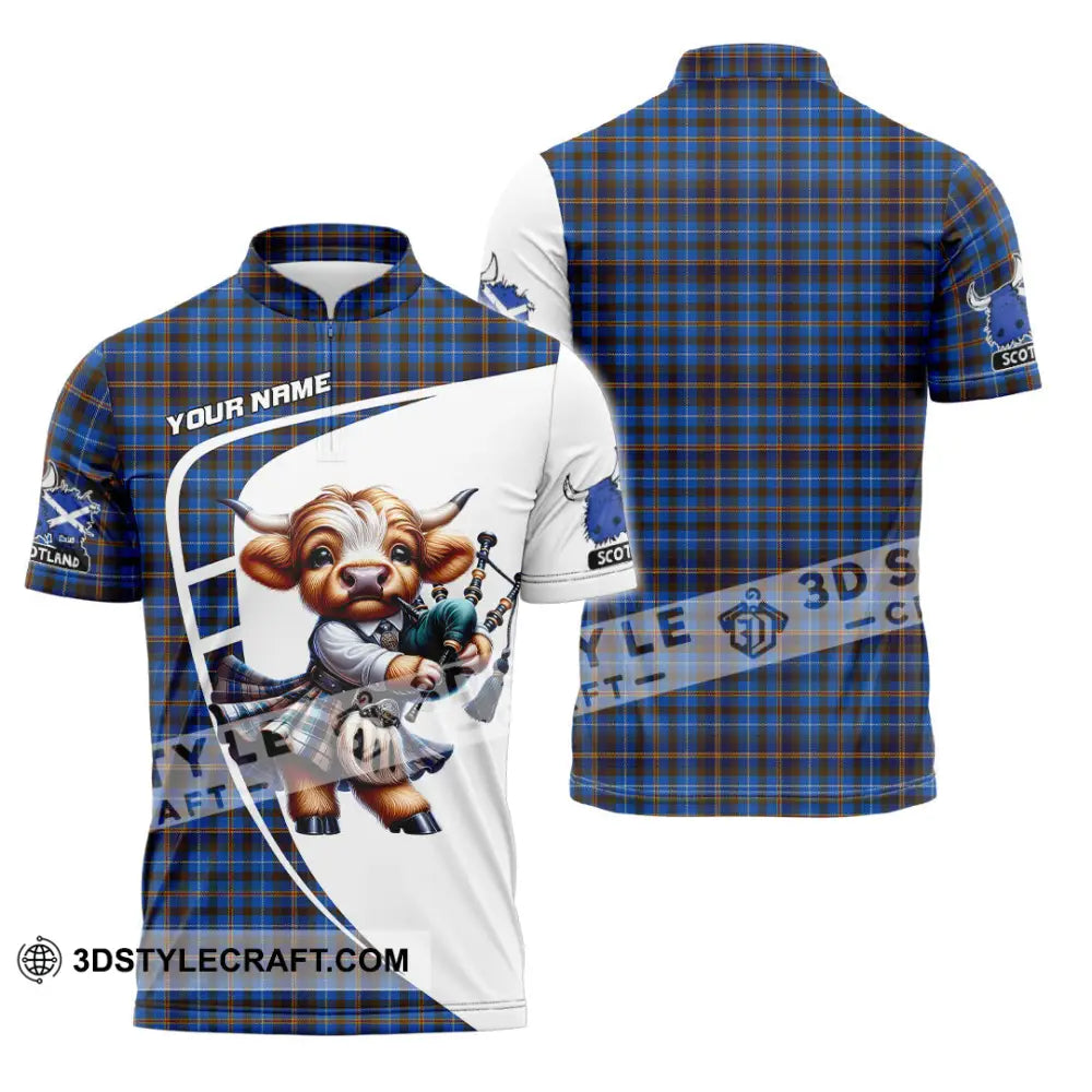 Unisex Shirt - Custom Text Shirt Scotland Highland Cow Shirt Zipper Polo Shirt / S T-shirt