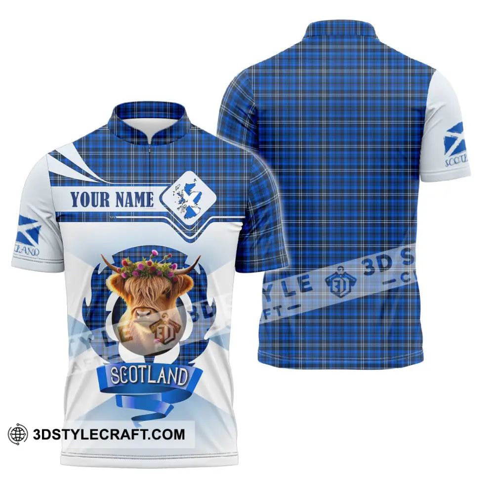 Unisex Shirt - Custom Text Shirt Scotland Highland Cow Shirt Zipper Polo Shirt / S T-shirt