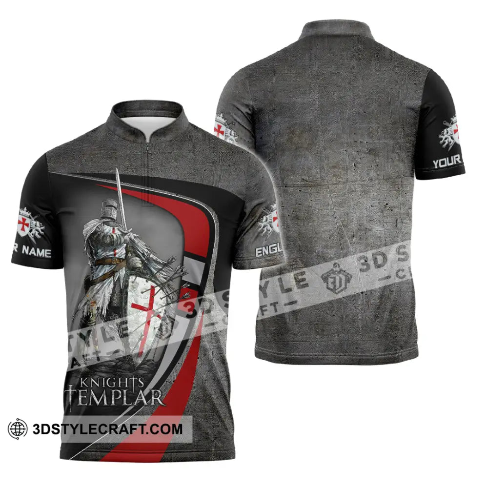 Unisex Shirt - Custom Text Shirt Templar Knight England Shirt Zipper Polo Shirt / S T-shirt