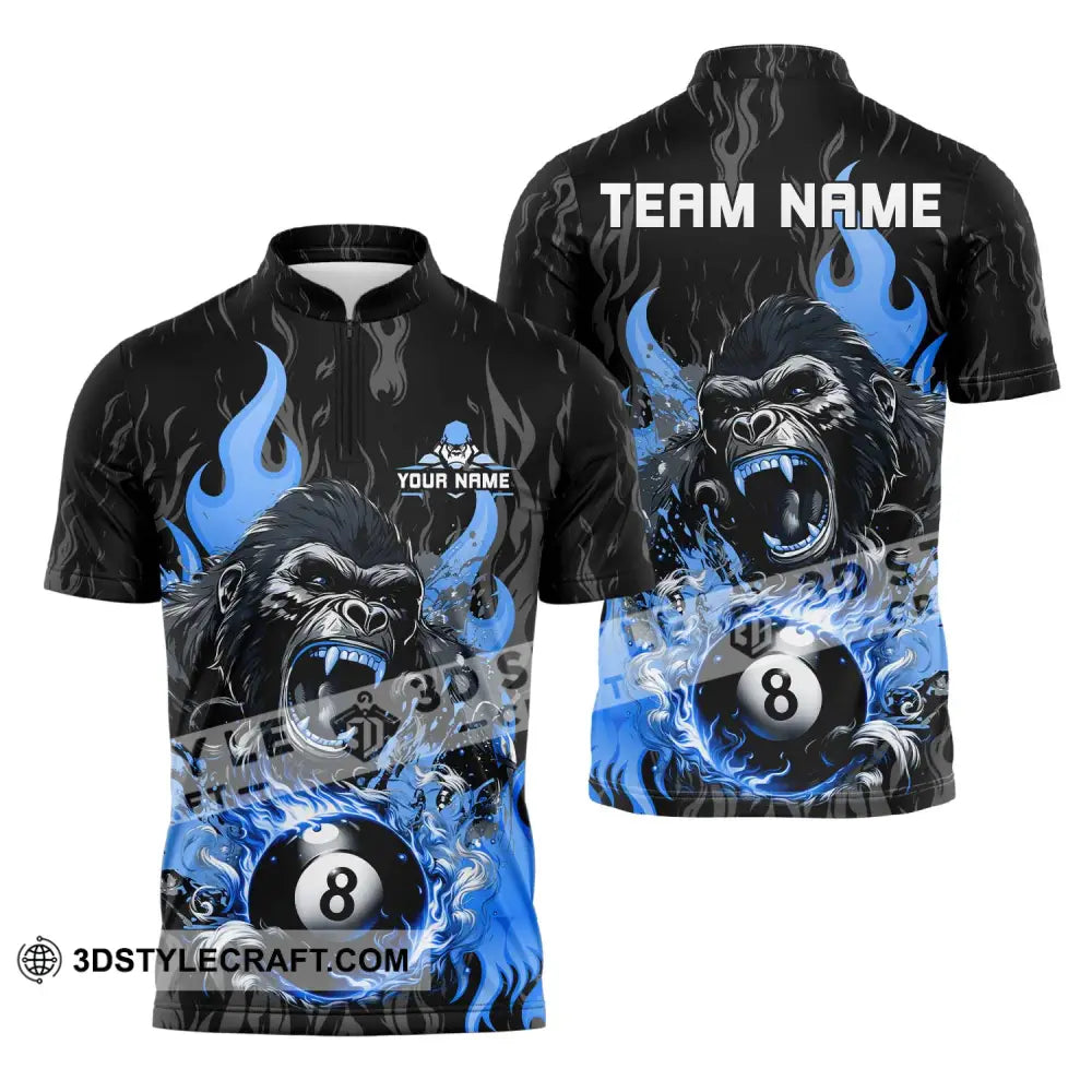 Unisex Shirt - Custom Texts Blue King Kong Billiard Player Sport Zipper Polo / S T-Shirt