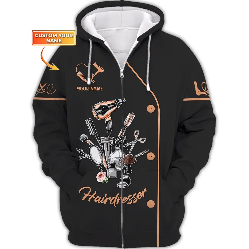 Women Shirt Hair Stylist Hairdresser Hoodie Sportwear Zipper / S T-Shirt