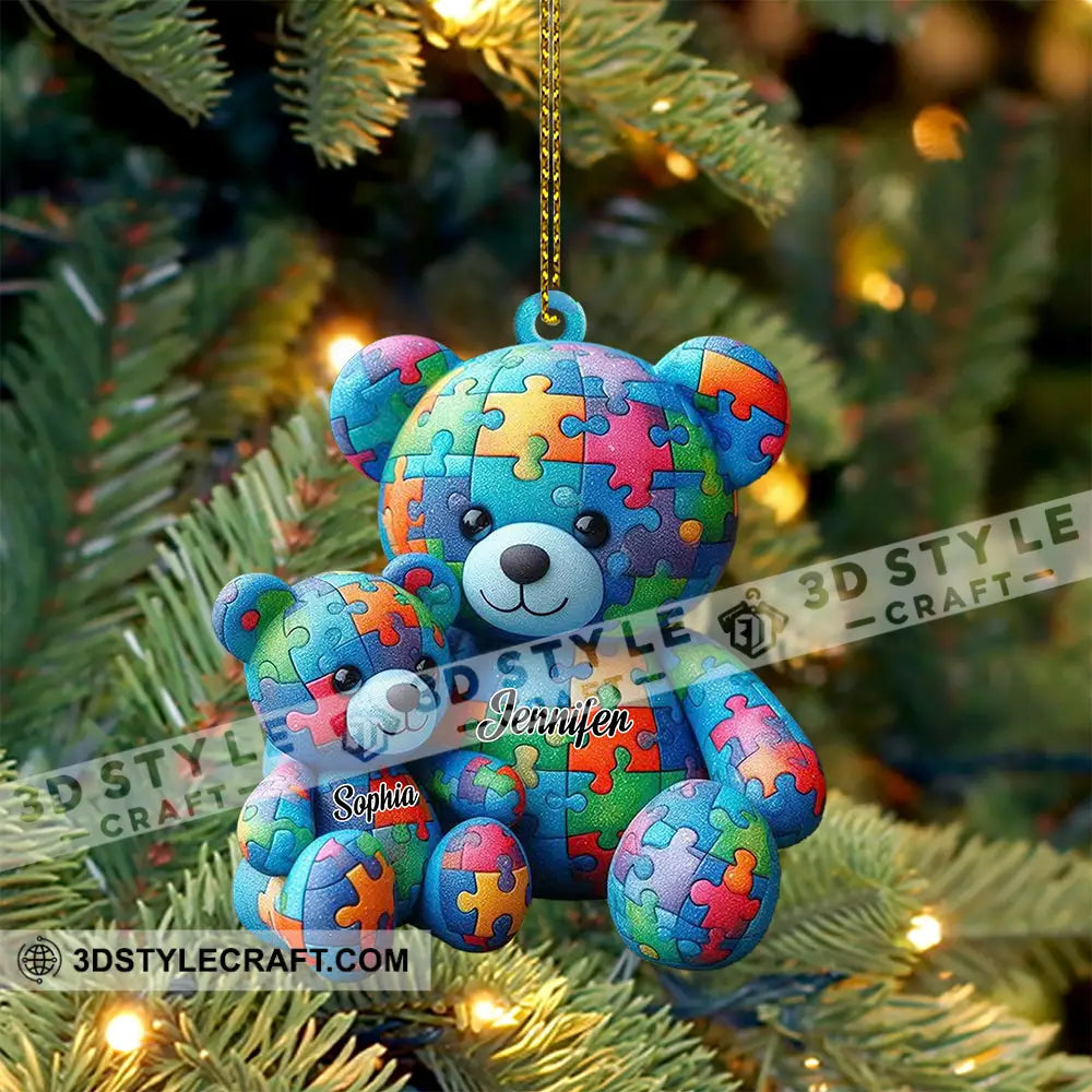 Autisum Bear Ornament Personalized