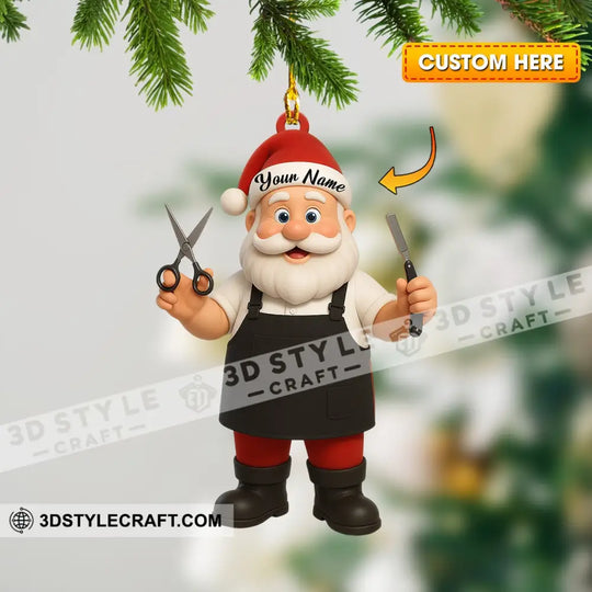 Barber Santa Home Decor, Christmas Ornament, Personalized Ornament style option 1