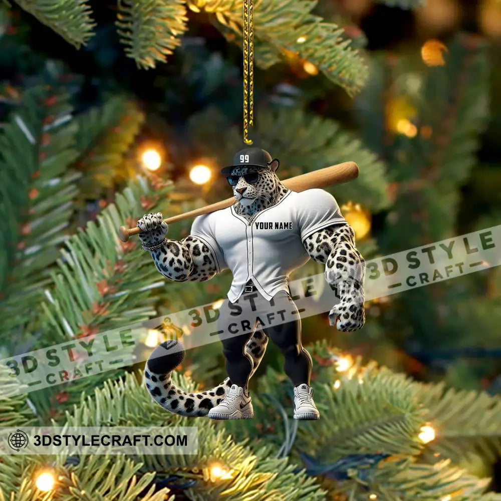 Baseball Leopard Christmas Ornament Personalized