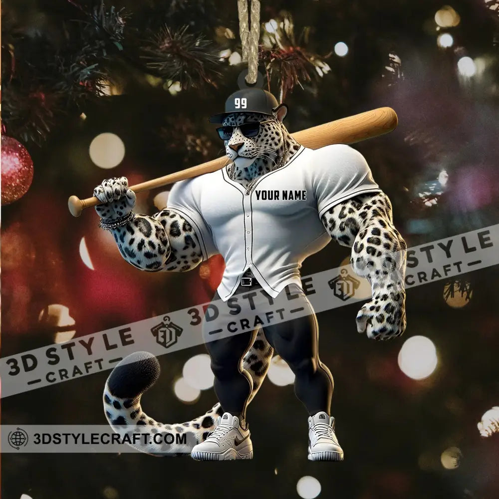 Baseball Leopard Christmas Ornament Personalized