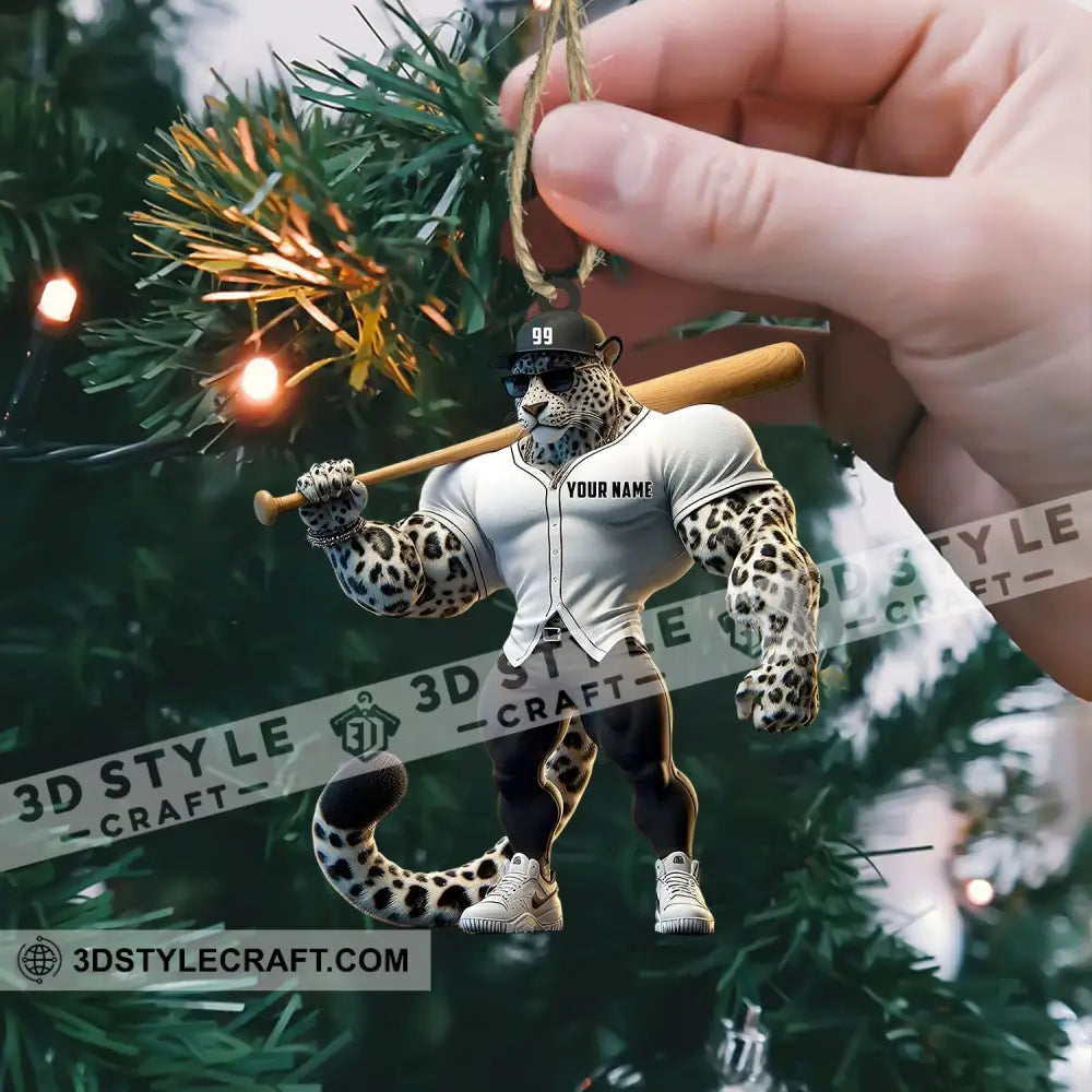 Baseball Leopard Christmas Ornament Personalized