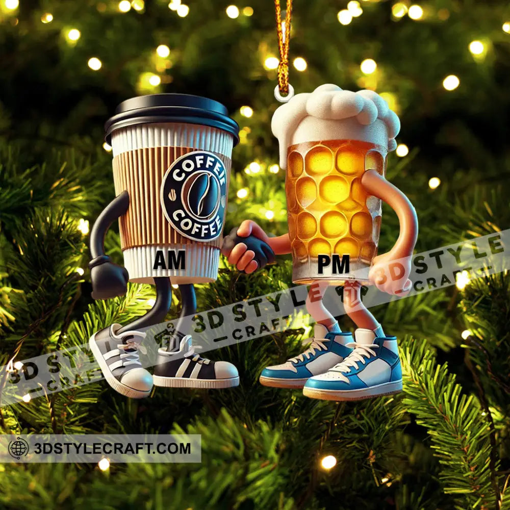 Beer And Coffee Couple Christmas Ornament Personalized