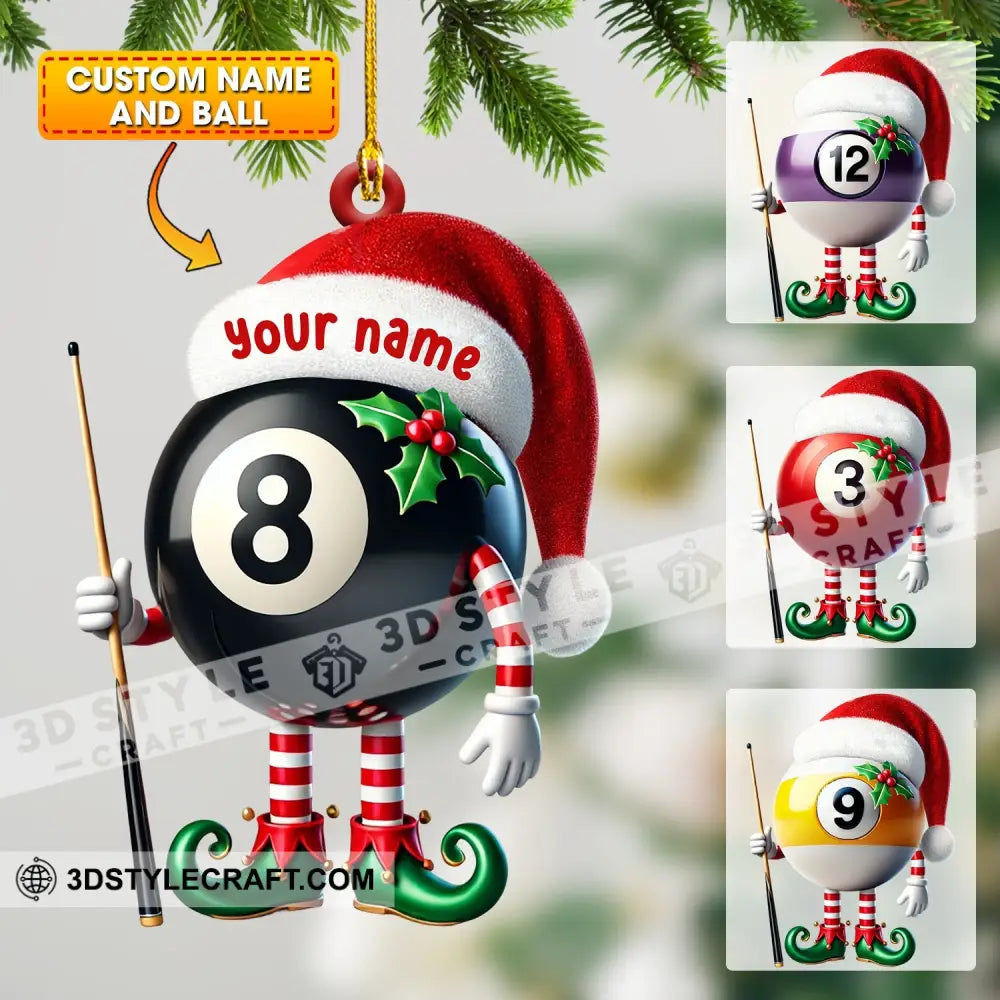 Billiard Santa Ball Christmas Ornament Personalized 3.54’’ / 1