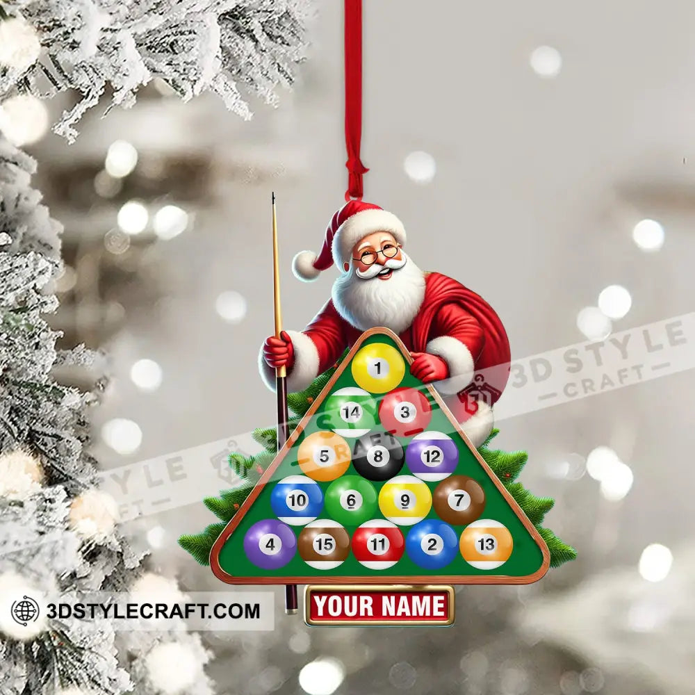 Pool Table Santa Christmas Ornament Personalized