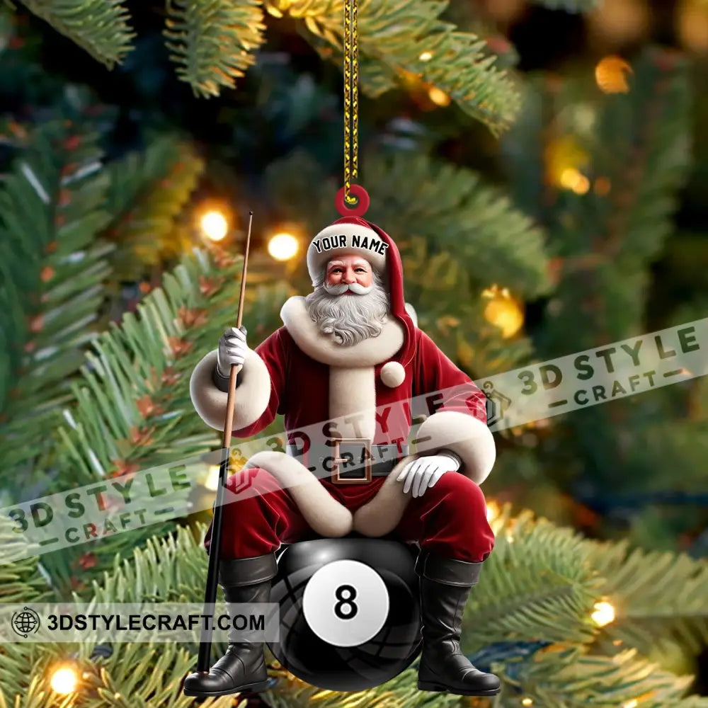 Billiard Santa Christmas Ornament Personalized