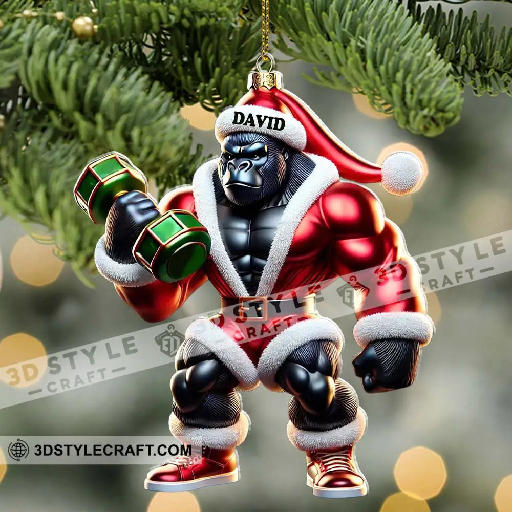 Black Kong Dumbbell Lift Christmas Ornament Personalized