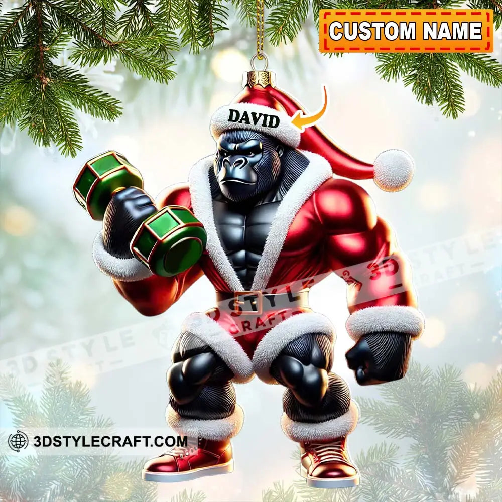 Black Kong Dumbbell Lift Christmas Ornament Personalized 3.54’’ / 1